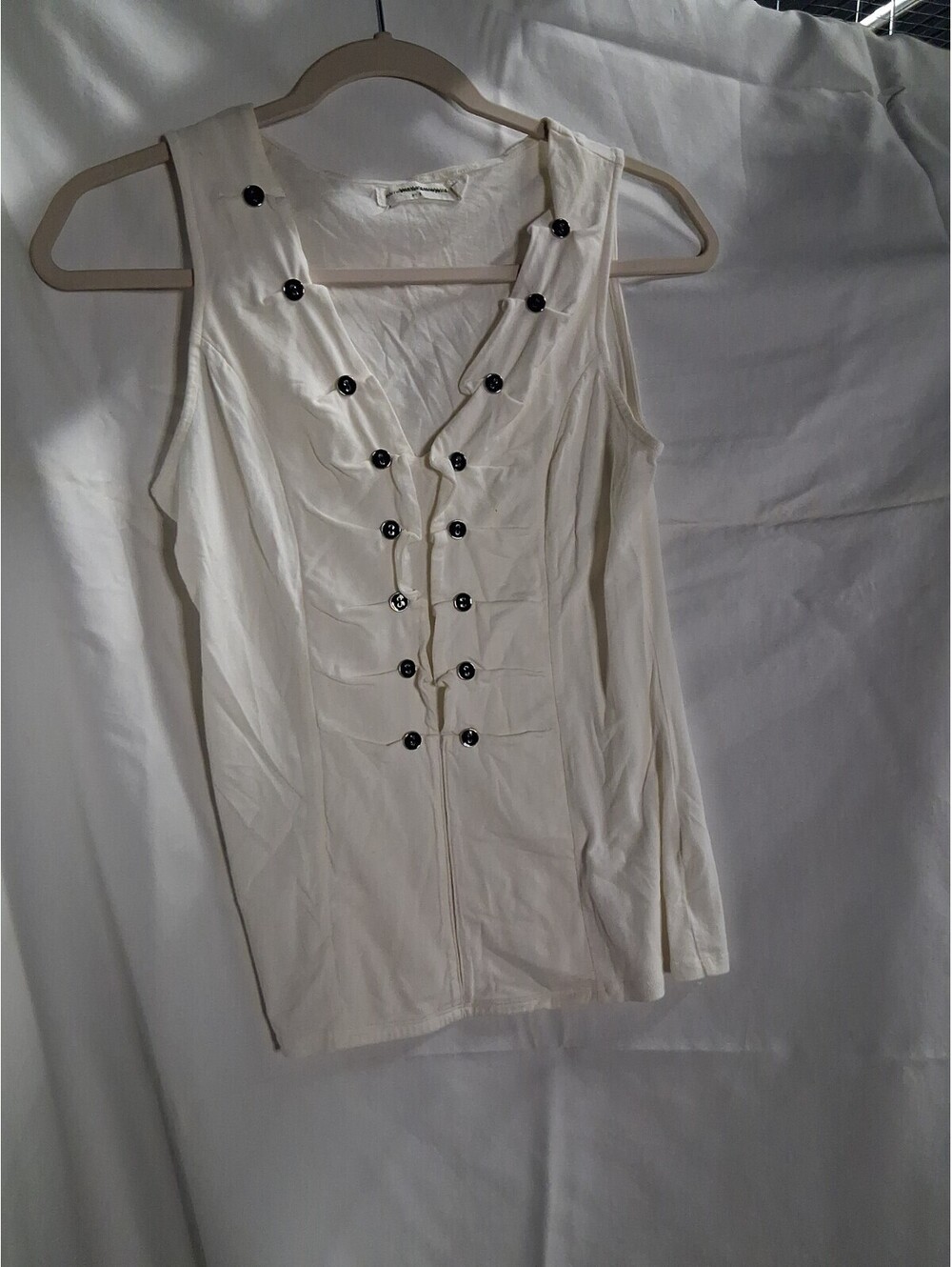 PILCRO Anthropologie Sleeveless Blouse Small Cream With Silver Faux Buttons N2